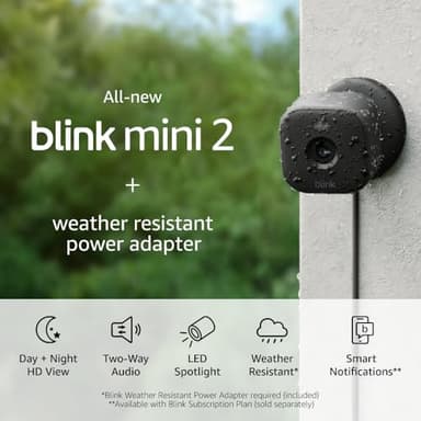 Blink Mini 2 + Weather Resistant Adapter — Indoor/Outdoor Home Security & Pet Camera(s) with HD video, motion detection, and built-in spotlight — 1 camera (Black) - Image 7