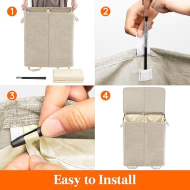 Lifewit Double Laundry Hamper with Lid and Removable Laundry Bags, Large Collapsible 2 Dividers Dirty Clothes Basket with Handles for Bedroom, Laundry Room, Closet, Bathroom, College, 136L Beige - Image 3