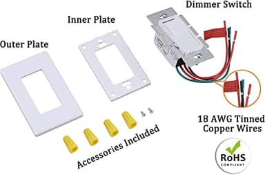 Cloudy Bay in Wall Dimmer Switch for LED Light/CFL/Incandescent,3-Way Single Pole Dimmable Slide,600 Watt max,Cover Plate Included - Image 3