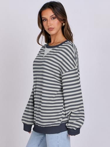 ANRABESS Women Striped Sweatshirts Oversized Crewneck Long Sleeve Shirts Y2K Pullover Top 2025 Fall Outfits Fashion Clothes Grey Blue X-Large - Image 8