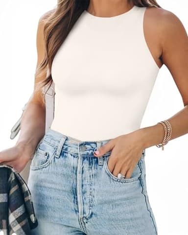 MANGOPOP Tank Top Body Suits Women Sexy Crew Neck Racerback Halter Ribbed Sleeveless Bodysuit for Women - Image 1
