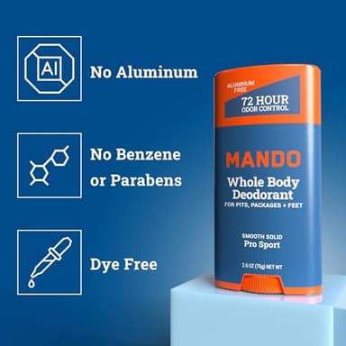 Mando Whole Body Deodorant - Invisible Cream and Solid Formulas - 72 Hour Odor Control - Aluminum & Baking Soda Free - Skin Safe - 3 oz Cream & 2.6 oz Solid Bundle - Pro Sport - Image 5