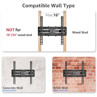 MOUNTUP UL Listed TV Wall Mount, Full Motion TV Mount for Most 26-65 Inch Flat/Curved TVs Fit 16" Wood Stud, Wall Mount TVs Bracket with Dual Swivel Articulating Arm Max VESA 400x400mm up to 88 LBS - Image 2