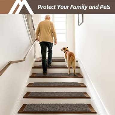 COSY HOMEER Edging Stair Treads Non-Slip Carpet Mat 28inX9in Indoor Stair Runners for Wooden Steps, Edging Stair Rugs for Kids and Dogs, 100% Polyester TPE Backing (15pc, Brown) - Image 6