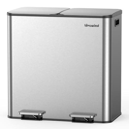 Lovewind Trash Can, 2 x 10.5 Gallon (2 x 40 L) Garbage Can for Kitchen Dual Compartment Recycling Kitchen Step Trash Bin, Stainless Steel Trash and Recycle Bin Combo with Soft-Close Lid, Silver - Image 1