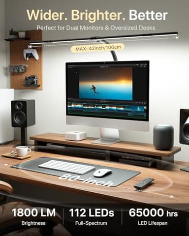 ONEMIX 42" LED Desk Lamp with Clamp, Architect Desk Light with Remote, Adjustable 4-Segment Bar, 1800LM Bright, Eye-Caring Desk Lamp for Home Office, Reading, Study, Dual Monitors, Workbench (Black) - Image 4