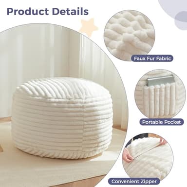 MAXYOYO Kids Bean Bag Chair Bed, Convertible Children Chair to Floor Mattress with Filler, Faux Fur Bean Bag Bed Stuffed Child Sofa Couch for Girl Boy Sleeping, Machine Washable Cover, Beige - Image 4