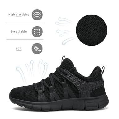 INZCOU Running Shoes Lightweight Tennis Shoes Non Slip Workout Shoes All Black Breathable Mesh Walking Sneakers 10women / 9men - Image 4