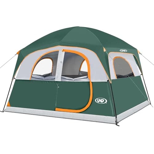 UNP Tents 6 Person Waterproof Windproof Easy Setup,Double Layer Family Camping Tent with 1 Mesh Door & 5 Large Mesh Windows -10'X9'X78in(H) (Dark Green) - Image 1