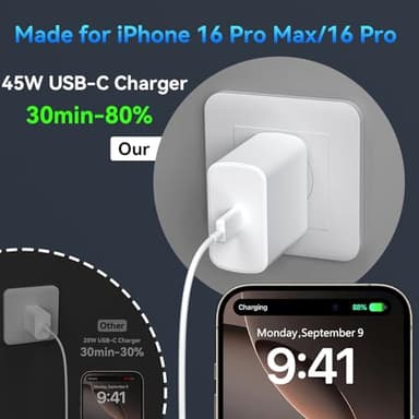Phone 17 16 Pro Max Charger Fast Charging, 45W Super Fast USB C Charger Block with 10FT Extra Long Fast Charging Cable for 17 16 Pro Max/17 16/16 Plus,15 Pro Max/15 Pro/15, Android Phone-White+Black - Image 4