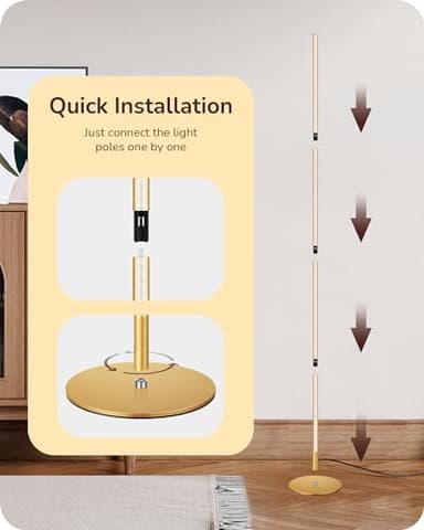 EDISHINE LED Corner Floor Lamp, Modern Slim Dimmable Light, Adjustable Height, 57.5" Minimalist Tall Lamp for Living Room, Bedroom, Office, 3000K Warm White Light (Gold) - Image 6