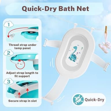 AVIDOR Baby Bathtub,Collapsible Bathtub for Newborn to Toddler,Durable Essential Infant Bath Tub,Portable Travel Baby Tub with Soft Bath Net,No-Slip Feet and Dinosaur Shaped (Light Blue - Image 5