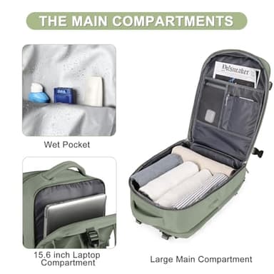 Travel Backpack For Women Men Airline Approved Carry On Backpack Flight Approved Waterproof Sports Luggage Backpack Casual Daypack Small Hiking Backpack Grey Green - Image 5