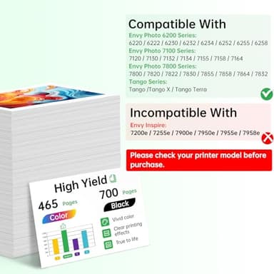 Remanufactured for 64XL Ink Cartridge Combo Pack Replacement for HP 64 Ink Cartridges Black and Color Combo Pack Fits for HP Envy Photo 7855 7858 7155 7120 7800 6252 6255 7158 7100 Tango Printer - Image 2