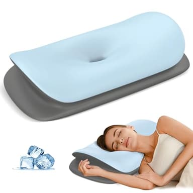 Cervical Neck Pillow for Pain Relief - Pillow for Neck Support Sleeping for Side, Back & Stomach Sleepers, Ergonomic Memory Foam Contour Pillows with Breathable Cover (Blue&Grey) - Image 1