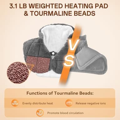 Heating Pad for Neck and Shoulders and Back, XHBDXDP 3.1lb Weighted Shoulder Heating Pads for Pain Relief, 24 x 20″ Neck Heating Pad with Tourmaline Beads, 5 Heat Settings, 4 Auto-Off - Image 3