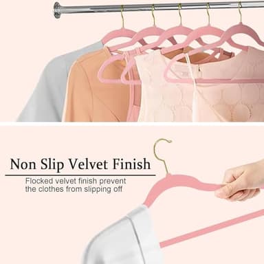 TGHYR Velvet Clothes Hangers Pink Non-Slip Felt Hangers 22 Pack with Shoulder Notches 360° Swivel Gold Hook Heavy Duty Coat Hangers for Closet Ultra Slim Space-Saving Hangers for Suits Shirts Dress - Image 3