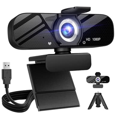Full HD Webcam with Built-in Microphone and Rotatable Tripod, 1080P Video and Wide Angle Camera, Privacy Cover, for Desktop PC or Laptop Computer - Image 1