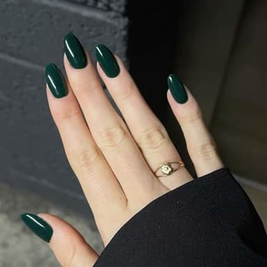 Modelones Dark Green Press on Nails Almond, Fall Halloween Short Almond Fake Nails, Reusable Nail Kit with Nail Glue Adhesive Tabs Mini Nail File, Nails Press Ons 32Pcs 16 Sizes - Image 2