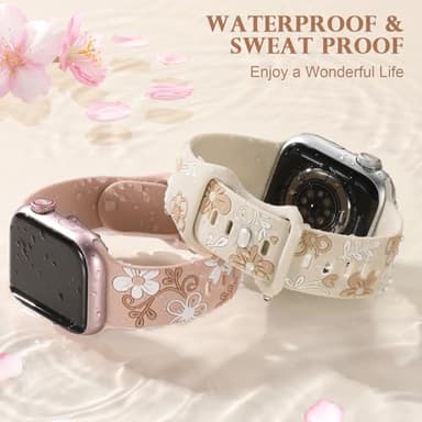 Witzon Floral Band Compatible with Apple Watch Bands For Women 45mm 46mm 44mm 42mm 41mm 40mm 38mm 49mm, Engraved Cute Flower Soft Silicone Strap for iWatch Series 11 10 9 8 7 6 5 4 3 2 1 SE Ultra - Image 4