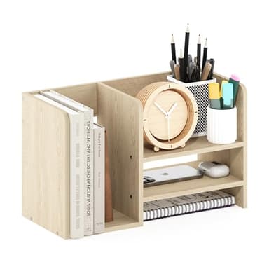Furinno Hermite Wood Desktop Book and Home Office Supplies Storage Organizer, Bauhaus Oak - Image 1