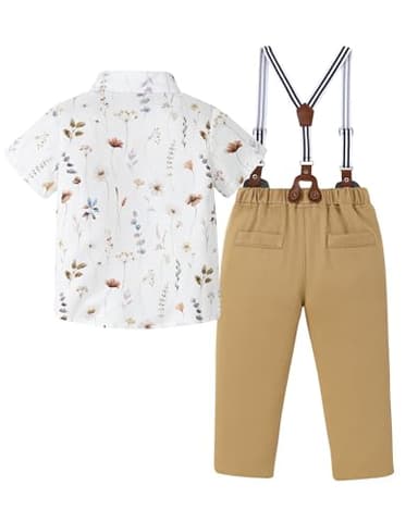 DISAUR Suit for Toddler Boys 4t 5t 4-5t White Flower Dress Shirt Brown Suspender Pants Easter Suits for Little Gentle - Image 5