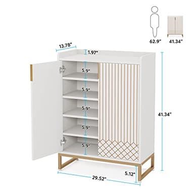 Tribesigns Shoe Cabinet with Doors, 5 Tiers Shoe Storage Cabinet for Entryway, 25 Pairs Wooden Shoe Cabinets, Modern Shoe Organizer Storage for Living Room, Bedroom, Hallway, Closet, White - Image 2