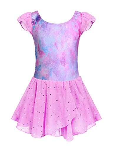 Arshiner Gymnastics Leotards for Girls Toddler Ballet Leotard with Skirt Flutter Sleeve Dance Dress Pink Butterfly 2-3T - Image 1
