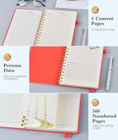 PAIBAS A4 Spiral Journal Notebook 8.5" x 11.5" – 300 Numbered Pages, 100 GSM Lined Paper, Plastic Cover, Inner Pocket, Spiral Notebooks for Work, School, College Ruled for Men Women (Red) - Image 6
