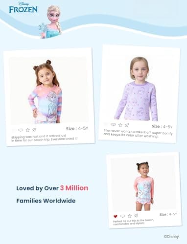Disney Frozen Elsa Two Piece Tankini Swimsuit Toddler Girl Long Sleeve Summer Rashguard Bathing Suit UPF50+Beach Pool Ruffle Swimwear Holiday Swimming Suit Little Kid Swim Suits Purple Size 3 Years - Image 6