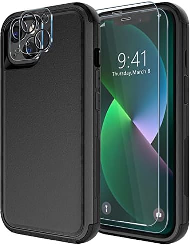 Diverbox for iPhone 13 Case [Shockproof] [Dropproof] [Tempered Glass Screen Protector + Camera Lens Protector],Heavy Duty Protection Phone Case Cover for Apple iPhone 13 (Black) - Image 1