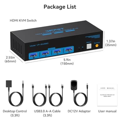 HDMI KVM Switch 2 Monitors 2 Computers 4K@60Hz USB 3.0 Dual Monitor KVM Switch 2 Ports for 2 PC Share 2 Screens and 4 USB Devices for Keybord Mouse Printer with Desktop Controller - Image 6