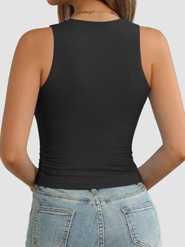 ATHMILE Black Tank Top Woman Double Lined Crop Tops Casual Basic Shirts Sleeveless Trendy Tops Going Out Tops - Image 2