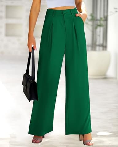 BTFBM Women High Waist Palazzo Pants Fall 2025 Casual Wide Leg Trousers Loose Work Office Business Suit Pant Pockets(Green, Medium) - Image 2