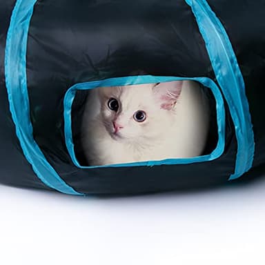 Sheldamy Cat Tunnel, S-2-Way Cat Tunnels for Indoor Cats, Collapsible Cat Play Tunnel, Interactive Toy Maze Cat House with 1 Play Ball for Cats, Puppy, Kitty, Kitten, Rabbit (Blue & Black) - Image 6