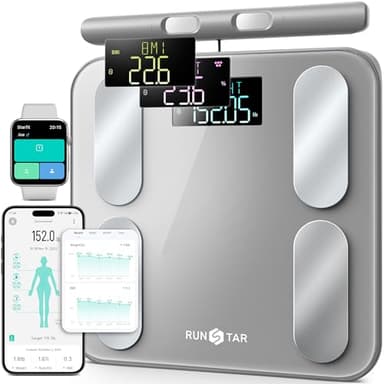 RunStar Digital Bathroom Scale for Body Weight, Body Fat, BMI 28 Measurements, Innovative 8-Electrode Smart Scales FSA&HSA Eligible with Voice Prompt Function High Accurate Bluetooth Weight Machine - Image 1
