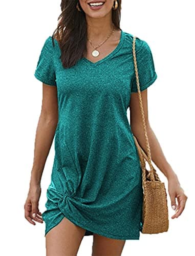 Locryz Summer Dresses for Women Knot Casual Beach Cover Ups Sundress M Turquoise - Image 3