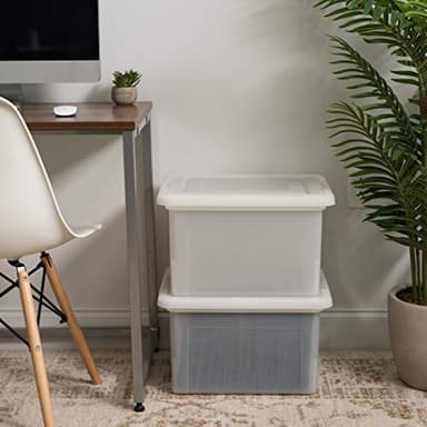 IRIS USA File Box, Plastic File Organizer with Lids for Letter/Legal File, Portable Document Box For Moving, Storage Bin with Durable and Secure Lid, Stackable Nestable BPA-Free, Pearl 35 Qt. 4 Pack - Image 9