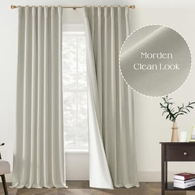 PANELSBURG 102 Inch Long Curtains,Modern Farmhouse Curtains 102 Inch Length for Living Room,Linen Textured Blackout Thermal Window Curtain Drapes 2 Panels Set,Oatmeal Beige - Image 8
