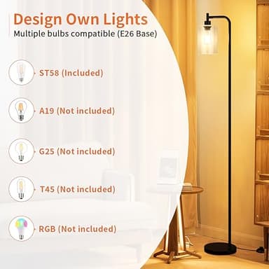 Ziisee Floor Lamps for Living Room - Standing Lamp with Seeded Glass Shade, Modern Floor Lamp with LED Bulbs, Industrial Floor Lamp for Bedroom, Black Tall Lamp for Office(Light Bulb Included) - Image 5