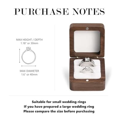 Etercycle Engagement Ring Box, Handmade Wooden Square Wedding Jewelry Box, Small Wood Ring Bearer Box Double Slot Ring Case for Proposal Ceremony Anniversary(Double White) - Image 3