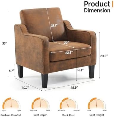 VINGLI Accent Chair for Living Room Chairs Rustic Reading Chair for Bedroom Scooped Arm Chair Mid Century Modern Accent Chairs Upholstered Comfy Chair for Apartment, Waiting Room - Image 4