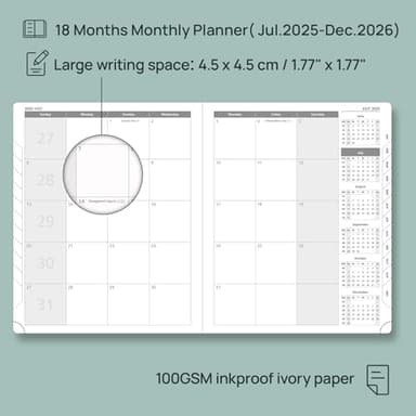 POPRUN Monthly Planner 2025-2026 (Large- 8.5" x 10.5" Soft Cover), 18-Month Calendar Book (Jul.2025-Dec.2026), Calendar Planner with Monthly Tabs & Pocket, 100 GSM Paper - Brown - Image 3
