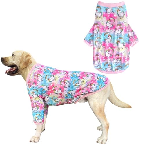 PriPre Dog Colorful Unicorn T Shirts Rainbow Pattern Printed Pet Shirt Softable Pajamas for Large Dog (3XL,Colorful) - Image 1