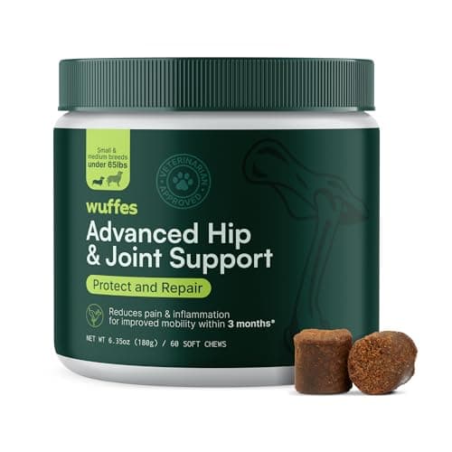 Wuffes Advanced Dog Hip and Joint Supplement with Glucosamine, Chondroitin, Omega 3, MSM, and Green Lipped Mussel, 60 Pork Flavored Chews for Small and Medium Dog Breeds - Image 1