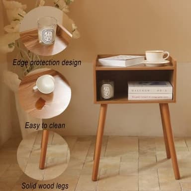 MaxSmeo Nightstand, Mid Century Modern Side Table Bedroom with Storage, Small End Bedside Table with Solid Wood Legs for Living Room, Office Small Spaces (Brown - Image 5