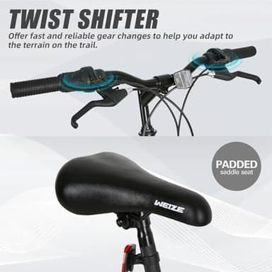 WEIZE Mountain Bike, 27.5 inch Outdoor Cycling Bike,18-Speed/High-Carbon Steel/Dual Full Suspension, Adjustable Ergonomic Seat for Men Women Adult, MTB Bicycle with Suspension Fork (White) - Image 5