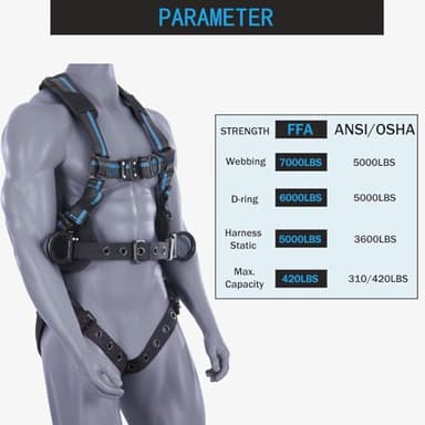 FHFallArrest Fall Protection Full Body Safety Harness,Roofing Harness with Support Belt for Construction(XS/S) - Image 7