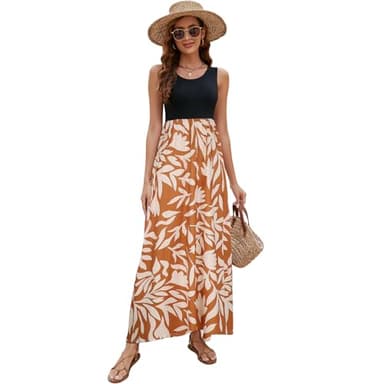 Women's Casual Dresses A-line Tropical Summer Dresses for Women 2024 Vacation(Brown Floral,Medium) - Image 4