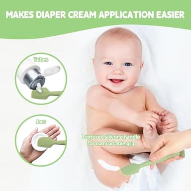 MAIKKB Baby Diaper Cream Spatula 3 Pack Diaper Spatulas Soft Silicone Diaper Cream Applicator Baby Butt Paste Spatula Brush with Suction Base,Full Size(Gray+Off-white+Green - Image 7